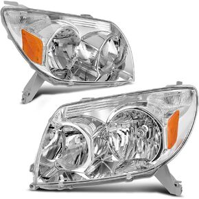 AUTOSAVER88 Headlight Assembly Compatible with 2003 2004 2005 4Runner Replacement Headlamp Chrome Housing Amber Reflector Clear Lens