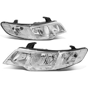 DNA MOTORING HL-OH-KIAF10-CH-CL1-T2 Pair Chrome Housing Clear Corner Headlight Lamp Set Replacement For 10-13 Kia Forte