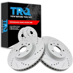 TRQ Front Disc Brake Rotor Performance Drilled Slotted G-Coated Pair