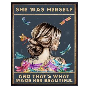 Positive Quotes Wall Decor - Uplifting Inspirational Sayings Wall Art - Encouragement Gifts for Women, Teen Girls Room - Boho Bohemian Dragonfly Bedroom Decor - Motivational Poster Sign