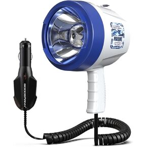GOODSMANN Marine Handheld Spotlight 1400 Lumen Glare-Free Halogen Flashlight 12V DC Car Charger Corded Spot Light for Sailing Fishing Hiking Camping