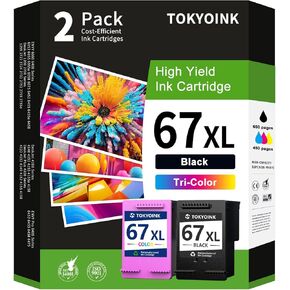 67XL Ink Cartridges Black/Color Combo Pack Compatible for HP Ink 67 XL Ink Cartridge Compatible for DeskJet 4155e 2800e 2700e 2855e 2755e 4255e 2734e Compatible for Envy 6055e 6455e 6400 6000 Printer