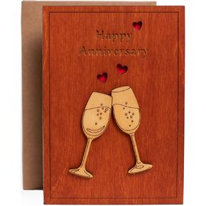 Handmade Wooden Happy Anniversary Card with Holder. Wood Wedding Anniversary Cards for Him, Husband, Her, Wife or Parents, Couple.