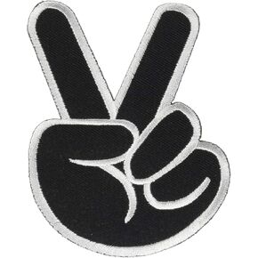 TH Two Fingers Peace Sign Black Classic Logo Patches Sew Iron on Embroidered Applique Badge Sign Patch Clothing Costume