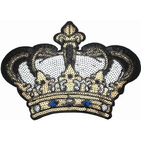 Big Crown Embroidered Patch with Sequins Sew on/Iron on Patch Applique Clothes Curtain Sewing Flowers Applique Home Wedding Party Decoration DIY Accessory (Crown)