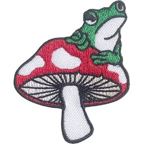 Frog On Mushroom Iron On Patches for Clothing Embroidered Applique Patch Badge Sew On Emblem DIY Craft