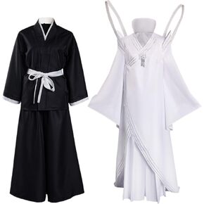 Womens Japanese Anime Traditional Kimono Cosplay Haori Hakama Set Edo Period Samurai Costume