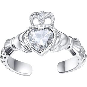 TANGPOET Claddagh Rings 925 Sterling Silver Good Luck Celtic Trinity Knot Rings with 12 Month Heart Birthstone Rings Irish Jewelry for Women Girls