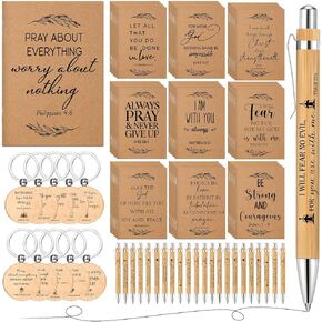 Seajan 20 Sets Christian Gifts Include Bible Verse Notebooks Religious Bamboo Pens Wooden Keychains Bulk Church Appreciation Party Favors for Men Women Employee Coworker Staff Gifts
