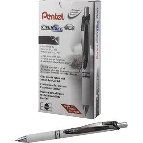 قلم جل سائل قابل للسحب من Pentel EnerGel RTX Pearl، (0.7 مم) خط متوسط، طرف إبرة، حبر أزرق، 12 عبوة (BLN77PW-C)