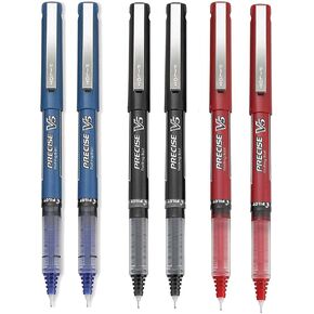 Pilot Precise V5 Stick Rolling Ball Pens, Extra Fine Point, 6 Pens (Black/Blue/Red)