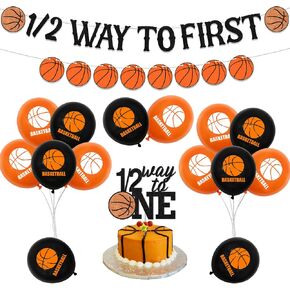 Basketball Half Birthday Decorations for Boys - 1/2 Way to First Banner Cake Topper, Basketball Theme Half Year Birthday Party Supplies with Basketball Garland Balloons in Kuwait