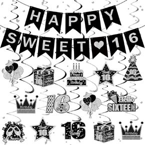 البط البري الحلو 16 زينة عيد ميلاد للفتيات الفتيان البط البري الأزرق سعيد الحلو 16 عيد ميلاد راية شنقا الدوامات البط البري الأسود الحلو 16 حزب الزينة الفيروز الأزرق الحلو ستة عشر عيد ميلاد الحزب اللوازم