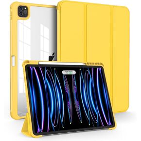 OKP for New iPad Pro 12.9 Case 6th/5th/4th/3rd Generation 2022/2021/2020/2018, 12.9 inch ipad Pro Case with Trifold Stand, 12.9'' Cover with Slim Lightweight Clear PC Back Shell for Women Men, Pink