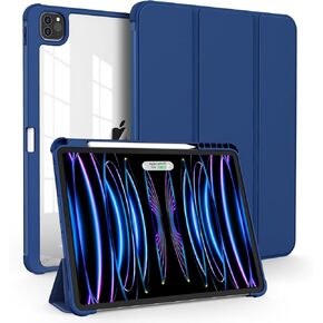 حافظة OKP لجهاز iPad Pro 12.9 الجديد الجيل السادس/الخامس/الرابع/الجيل الثالث 2022/2021/2020/2018، حافظة ipad Pro مقاس 12.9 بوصة مع حامل ثلاثي الطي، غطاء مقاس 12.9 بوصة مع غطاء خلفي شفاف وخفيف الوزن من البولي كربونات للنساء والرجال، وردي