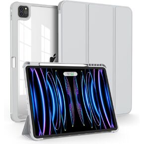 حافظة OKP لجهاز iPad Pro 12.9 الجديد الجيل السادس/الخامس/الرابع/الجيل الثالث 2022/2021/2020/2018، حافظة ipad Pro مقاس 12.9 بوصة مع حامل ثلاثي الطي، غطاء مقاس 12.9 بوصة مع غطاء خلفي شفاف وخفيف الوزن من البولي كربونات للنساء والرجال، وردي in Kuwait