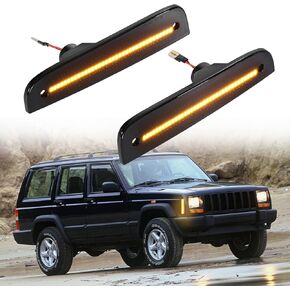 AUXMART LED Side Marker Lights for Jeep Cherokee 1997 1998 1999 2000 2001 Smoked Shell Amber Front Side Marker Parking Lights