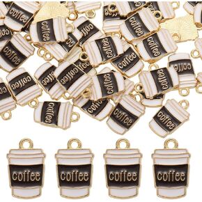 SUNNYCLUE 1 Box 80Pcs Coffee Charms Bulk Mini Coffee Cup Charm with Word Coconut Cute Alloy Enamel Gold Brown Cafe Drink Charms for Jewelry Making Charms Bracelets Necklaces Earrings Women DIY Crafts