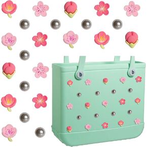 23-Pack Flower Insert Charms for Bogg Bag/Beach Hole Tote (Cherry Blossom)