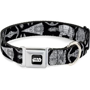 Star Wars Pet Collar, Dog Collar Metal Seatbelt Buckle, Star Wars Ships and Vehicles Black Grays, 15 to 24 Inches 1.0 Inch Wide