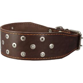 Dogs My Love 3" Extra Wide Heavy Duty Genuine Leather Studded Brown Leather Collar. Fits 20"-24.5" Neck. for Large Breeds - Rottweiler, Pitbull