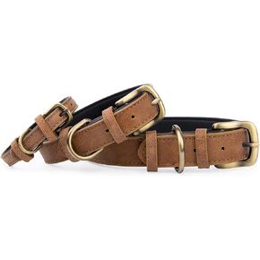 Classic Padded Leather Dog Collar Soft and Strong Adjustable Leather Collar Heavy Duty with Alloy Buckle Collar for Small Medium Large Dog