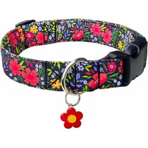 TEEMERRYCA Dog Collars with Floral Patterns Adjustable Dog Collar with Flower Charm Comfortable Cotton Pet Collar for Puppies Small Medium Large Cute Girl Female Boy Dogs, Beige, L