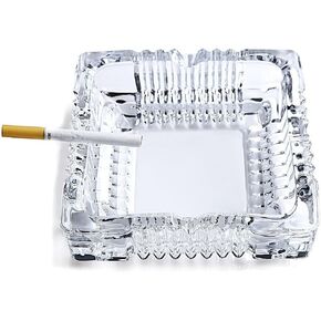 Luxury Glass Ashtray - For Home - RV - Table Top or Office - Smoke Collectable Tribal Decoration with 4 Grooved Cigar Beds - For Cigarette or Cigars - SQUARE 4.5" (Small 1)