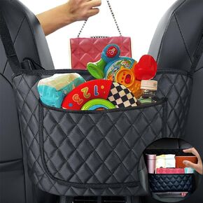 Car Purse Holder between Seats PU Leather Car Net Pocket Handbag Holder Car Handbag Holder for Front Seat Between Seat Purse Holder Seat Back Organizer Mesh Large Capacity Bag