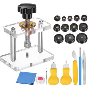 Watch Press Set, Watch Back Case Screw Type Closer with 12 Dies Watch Repair kit 3 Case Opener Acrylic Watch Press Tool Set for Watch Repairing
