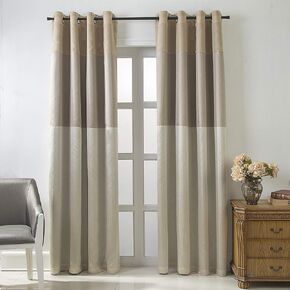 Grommet Room Darkening Curtains with Liner - 3 Color Stitching Faux Silk Window Drapes for Living Room - (52x84, Beige,2 Panels)