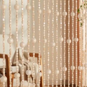Handmade Beaded Curtains for Doorway Natural Wood Beaded Curtains Hippie Curtain for Hallway, 35.5 x 75 Inches Door Curtains Room Divider Bohemian Home Decor, Ivory