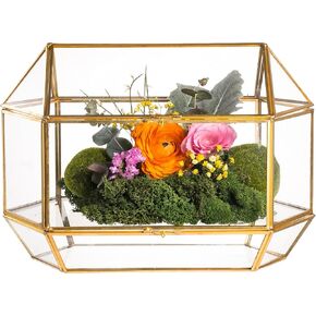 NCYP 12.8" x 6.9" x 9" Double-sided Opening Geometric Glass Box with Lid for Display Keepsake, Envelope, Card - Birthdays Wedding Reception Decor - Handmade, Large Gold Centerpiece (Glass Box Only)