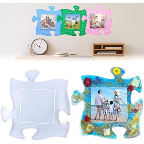 Yanmucy Resin Picture Frame Mold Large Size Silicone Puzzle Photo Molds DIY Square Shape Silicone Epoxy Molds for Personalized Photo Album Home Table Wall Decor (Blue)