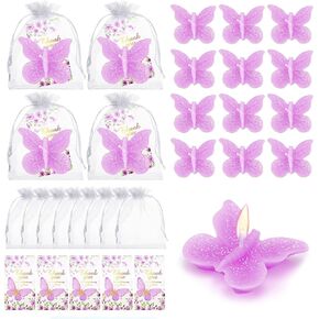 50 Sets Butterfly Baby Shower Party Favors Butterfly Shaped Candle, Scented Purple Tea Lights Candles with Thank Cards, Cute Butterfly Decorations for Guests Wedding Bridal Shower (Purple)