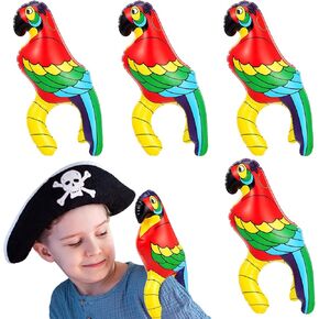 4 Pieces Inflatable Pirate Parrot Shoulder Prop 11 Inches Tall Pet Scarlet Macaw, Pirate Party Decorations for Tropical Party Gift Decoration Pirate Costume Accessory