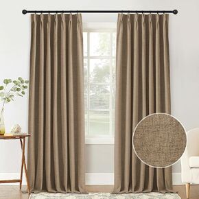 StangH Pinch Pleat Linen Blackout Curtains for Bedroom, Full Light Blocking Linen Texture Curtains 90 inch Length Energy Efficient Boho Drapes for Sliding Door Living Room,Linen, W42xL90, 2 Panels