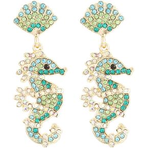 Marine Animal Earrings for Women, Crystal Paved Alloy Drop Earrings, Gold Plated Dangle Earrings for Gift
