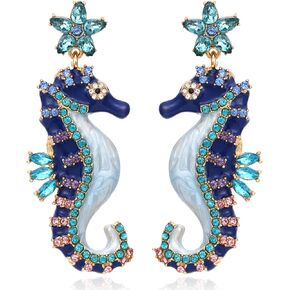 Marine Animal Earrings for Women, Crystal Paved Alloy Drop Earrings, Gold Plated Dangle Earrings for Gift in Saudi Arabia