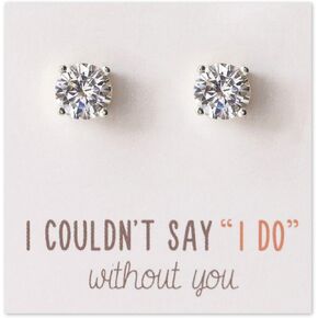 Bridesmaid Gift Stud Earrings- 8 MM Cubic Zirconia in Silver