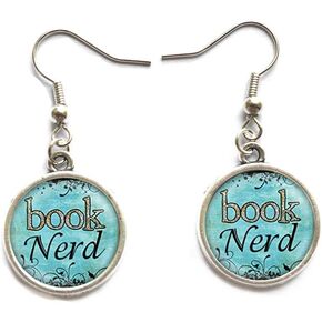 Book Nerd Stud Earrings Glass Art Print Jewelry Charm Gifts for Her or Him Book Lover Teacher Librarian.D0050