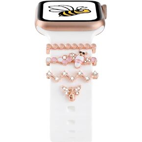 Decorative Ring Loops Compatible with Apple Watch Silicone Bands Charms 38mm 40mm 41mm 42mm 44mm 45mm,Metal Diamond Ornament Accessories for SmartWatch Wristband iWatch Series 8 7 6 5 4 3 2 1(No Band)