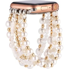 Pearl Bracelet Compatible with 40mm Apple Watch band 38mm Series 6 5 Women,Fashion Handmade Elastic Stretch Cute Beaded Strap Replacement