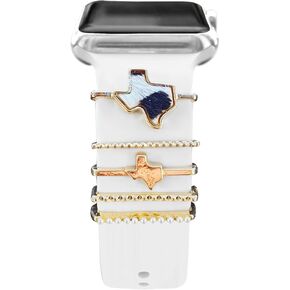 Charms for Apple Watch Band 41mm 45mm 40mm 44mm 38mm 42mm Women,Decorative Ring Loops Metal Sparkles Jewelry Accessories for iwatch Series 9 8 7 6 5 4 3 SE,Galaxy watch 6/5/4,Silicone strap Watch Band Charm