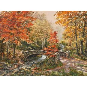 Ceaco - Thomas Kinkade - Fall at Fox Creek Bridge - 300 Oversized Piece Jigsaw Puzzle