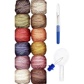 Valdani Embroidery Thread Perle Cotton Size 12 Hand-Double-Dyed Vintage Hues Collection Bundled with Artsiga Crafts Seam Ripper and Needle Threader (PC12-VintageH)