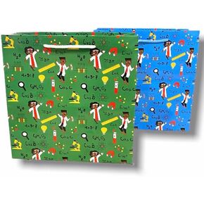Makena Prints Science, Technology, Engineering, and Math, (including Computer Science) Premium Gift Bags Size: 10" x 10" x 4". Holds up to 8lbs. Suitable for Birthdays, Baby Showers, and more. Blue, Green (Blue)