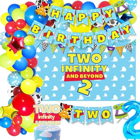 HEETON Two Infinity and Beyond Backdrop Buzz Banner Light Year Cake Top لعبة مستوحاة من قصة عيد الميلاد الثاني بالونات إكليل لوازم الحفلات ديكورات الصور لخلفية فتاة صبي طفل in Kuwait