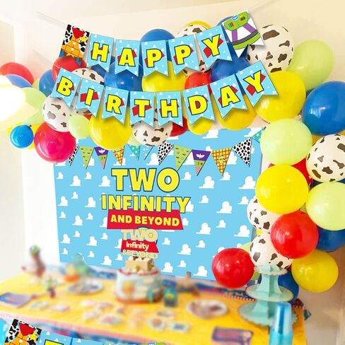 HEETON Two Infinity and Beyond Backdrop Buzz Banner Light Year Cake Top لعبة مستوحاة من قصة عيد الميلاد الثاني بالونات إكليل لوازم الحفلات ديكورات الصور لخلفية فتاة صبي طفل in Kuwait