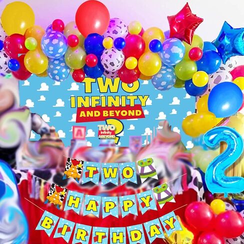 HEETON Two Infinity and Beyond Backdrop Buzz Banner Light Year Cake Top لعبة مستوحاة من قصة عيد الميلاد الثاني بالونات إكليل لوازم الحفلات ديكورات الصور لخلفية فتاة صبي طفل in Kuwait